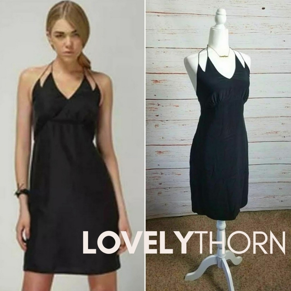 HAYDEN-HARNETT // ltd ed libra black silk strappy halter dress